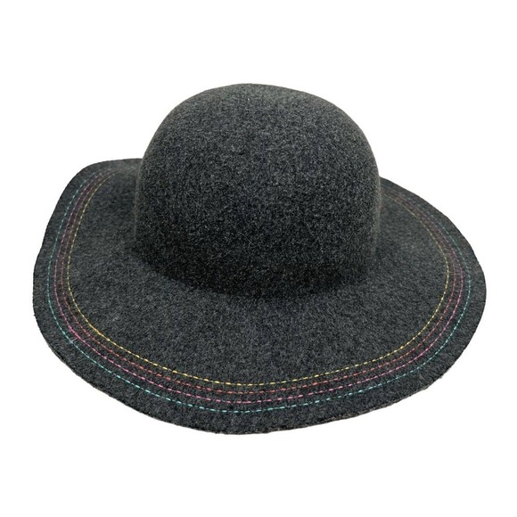Gray Felt Floppy Hat Women Stitched Multi Color Wide Brim Size OSFM - Picture 1 of 6